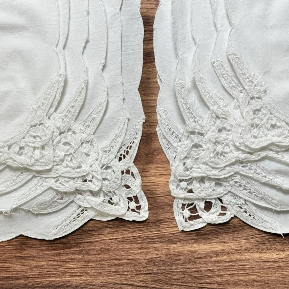 Battenburg Lace Corner Dinner Napkins Set 12 White Cotton Openwork Cottage 16x15